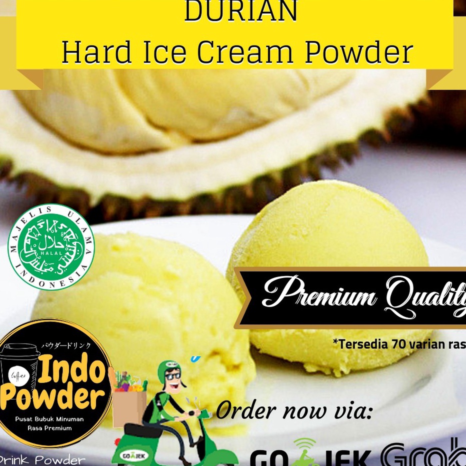 

QMGX0678 DISKON!!!!!!! Durian HARD ICE CREAM Powder 1Kg - Bubuk Ice Cream Durian 1Kg - Bubuk Es Krim