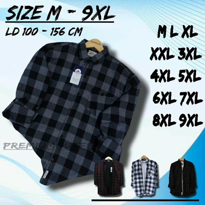 Kemeja Flanel Kotak Kotak Lengan Panjang Pria Atasan Wanita Standar Jumbo Oversize Big size Ld 100 L