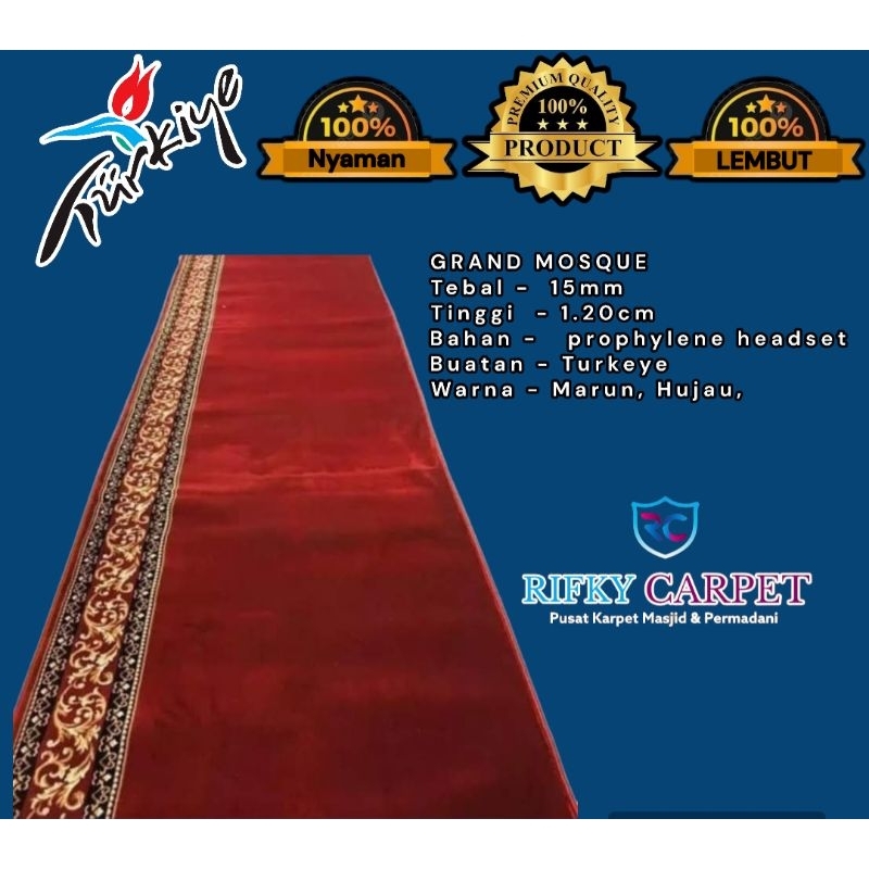 Karpet Masjid Sajadah Mushola Grand Mosqu Meteran Tebal Motif Polos Bintik Bunga