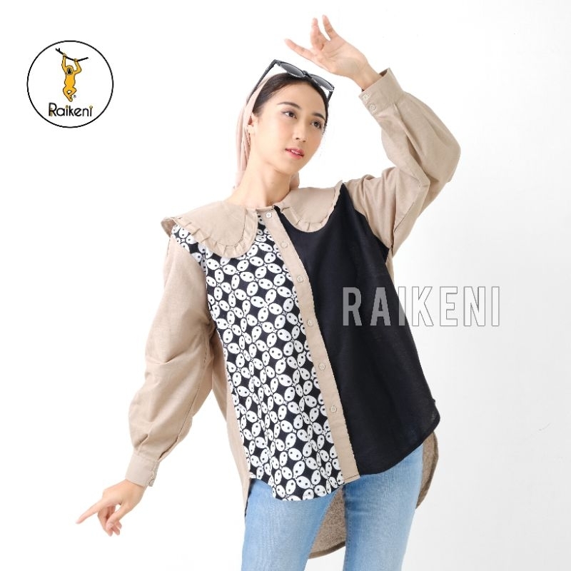 RAIKENI Kemeja Kansai | Kemeja Batik Tenun Wanita | Kemeja Tenun Perempuan