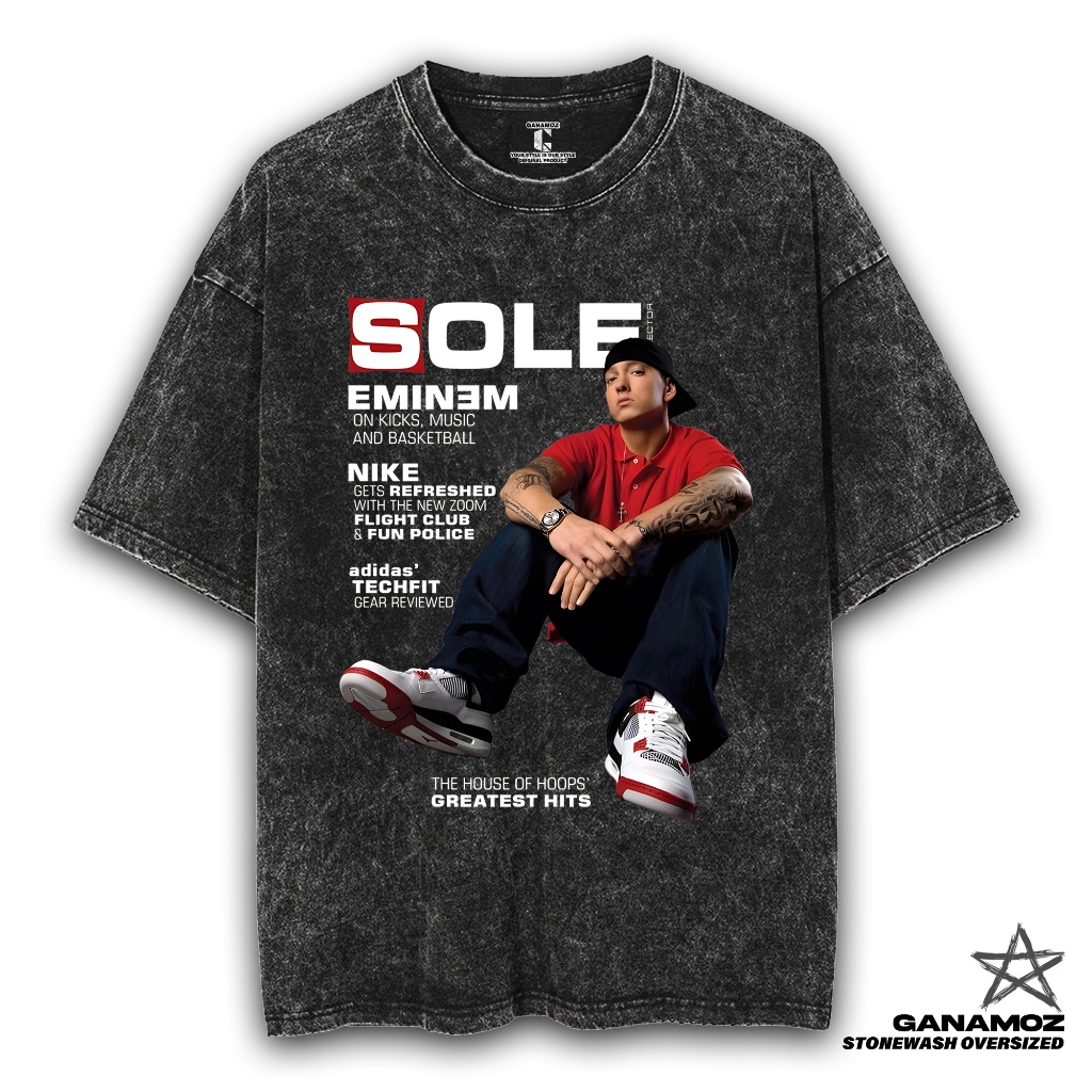 GANAMOZ Kaos Band Eminem SOLE EMINEM Stone Wash Oversize Unisex T-shirt | Kaos Oversize Wanita | Kao