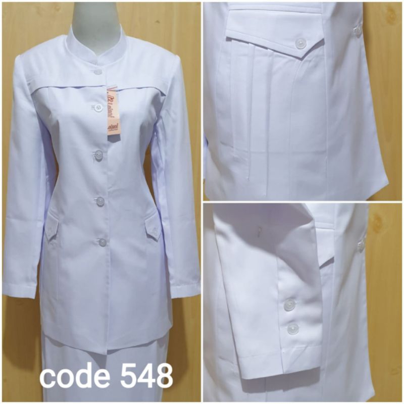 Seragam Putih PNS wanita/ Seragam PNS putih Hitam/ Baju Dinas Putih NAKES wanita/ Seragam PERAWAT Pu