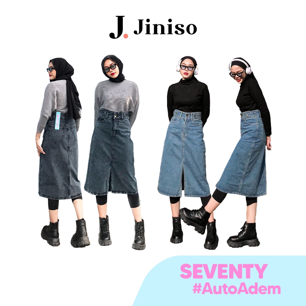 JINISO - Highwaist Rok Seventy Jeans Panjang