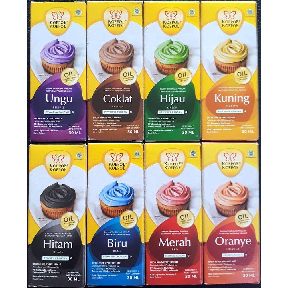 

Koepoe Koepoe Oil Based Food Coloring all Varian 30ml / Pewarna makanan oil kupu kupu 30 ml