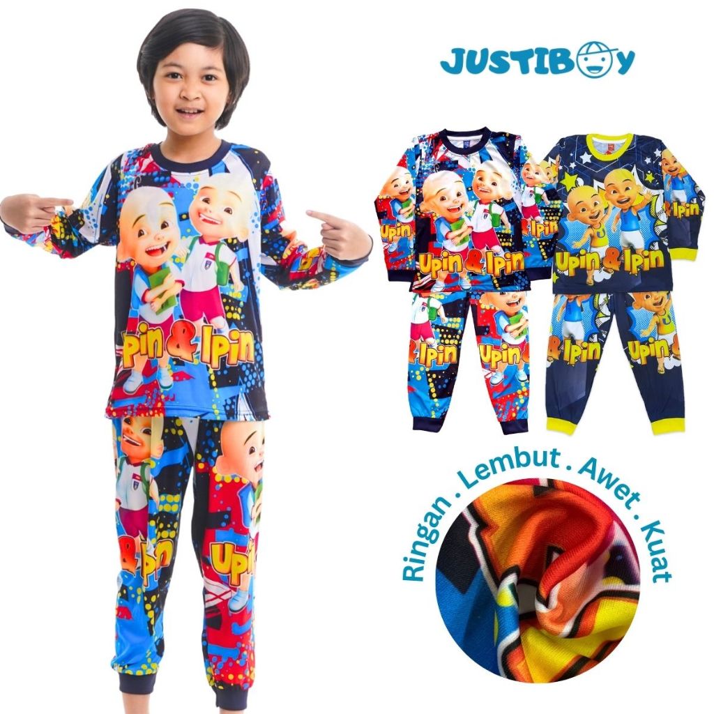 Piyama Anak Upin & Ipin / Baju Tidur Anak Laki Laki Usia 3 - 12 Tahun