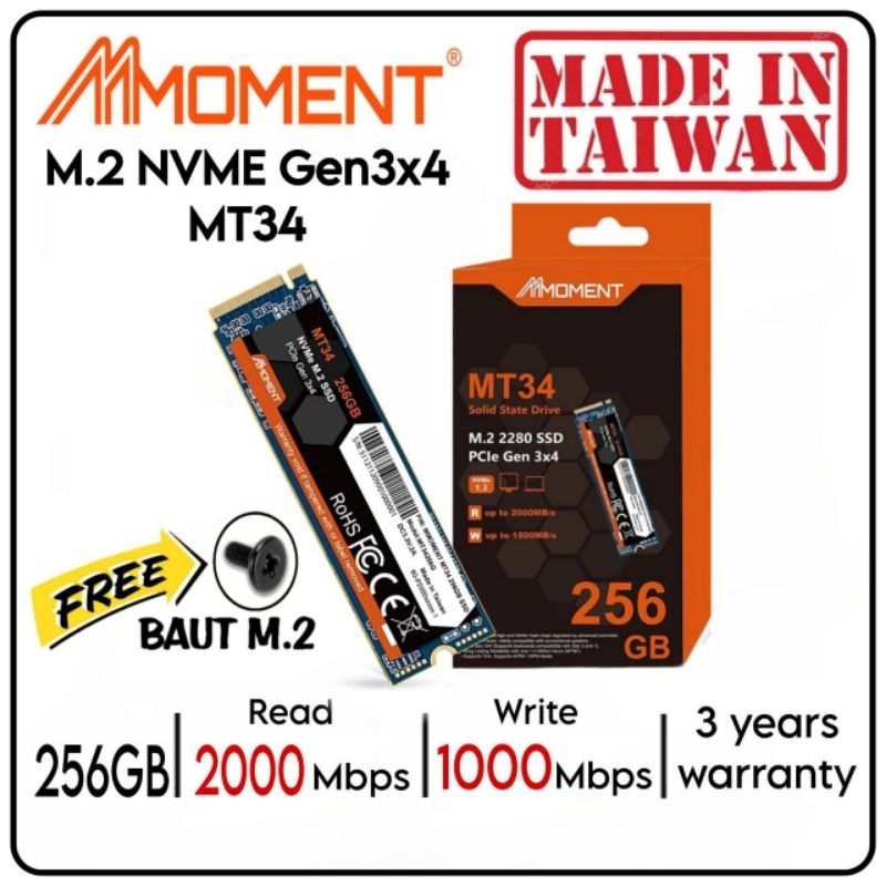 Moment Nvme SSD MT34 256GB / 512GB / 1TB M.2 2280