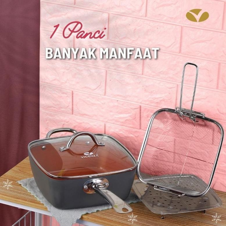 PANCI SQUARE PAN VICENZA VSP24 + LID 24 cm - KUALITAS PREMIUM