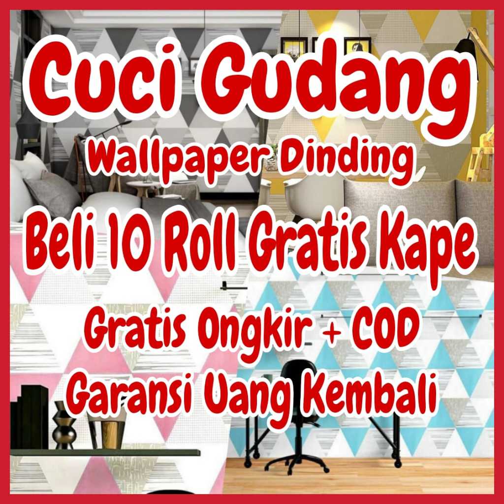 Wallpaper dinding kamar tidur wallpaper dapur wallpaper dinding 3d MOTIF SEGITIGA ABU PINK KUNING BI