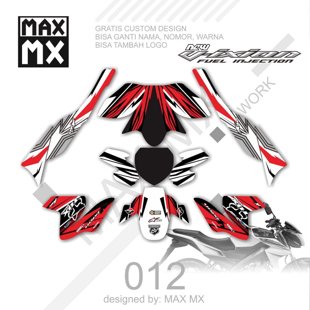 dekal variasi sticker fullbody striping decal VIXION NVL motif warna hitam putih merah  keren D-D2-0