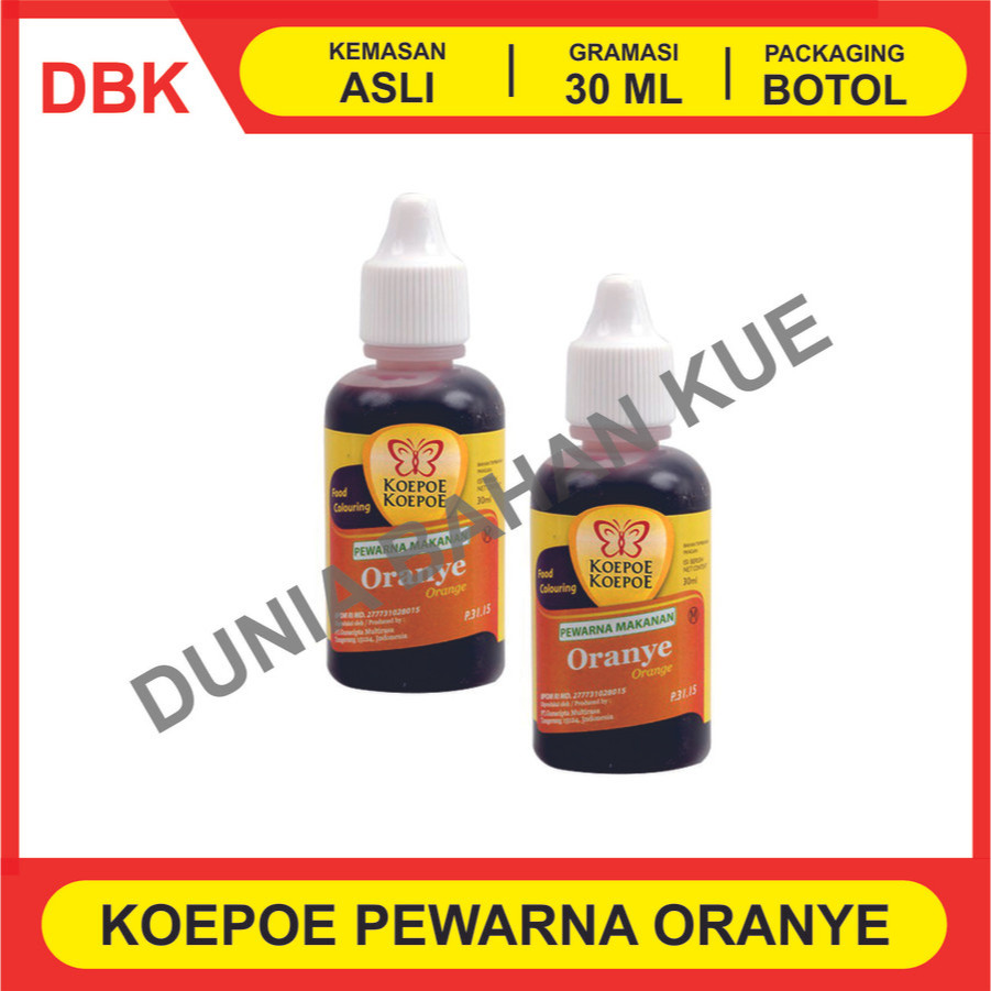 

PEWARNA MAKANAN MINUMAN KOEPOE KOEPOE - ORANYE 30 ML - 1 DUS 144 PCS / KUPU FOOD COLORING