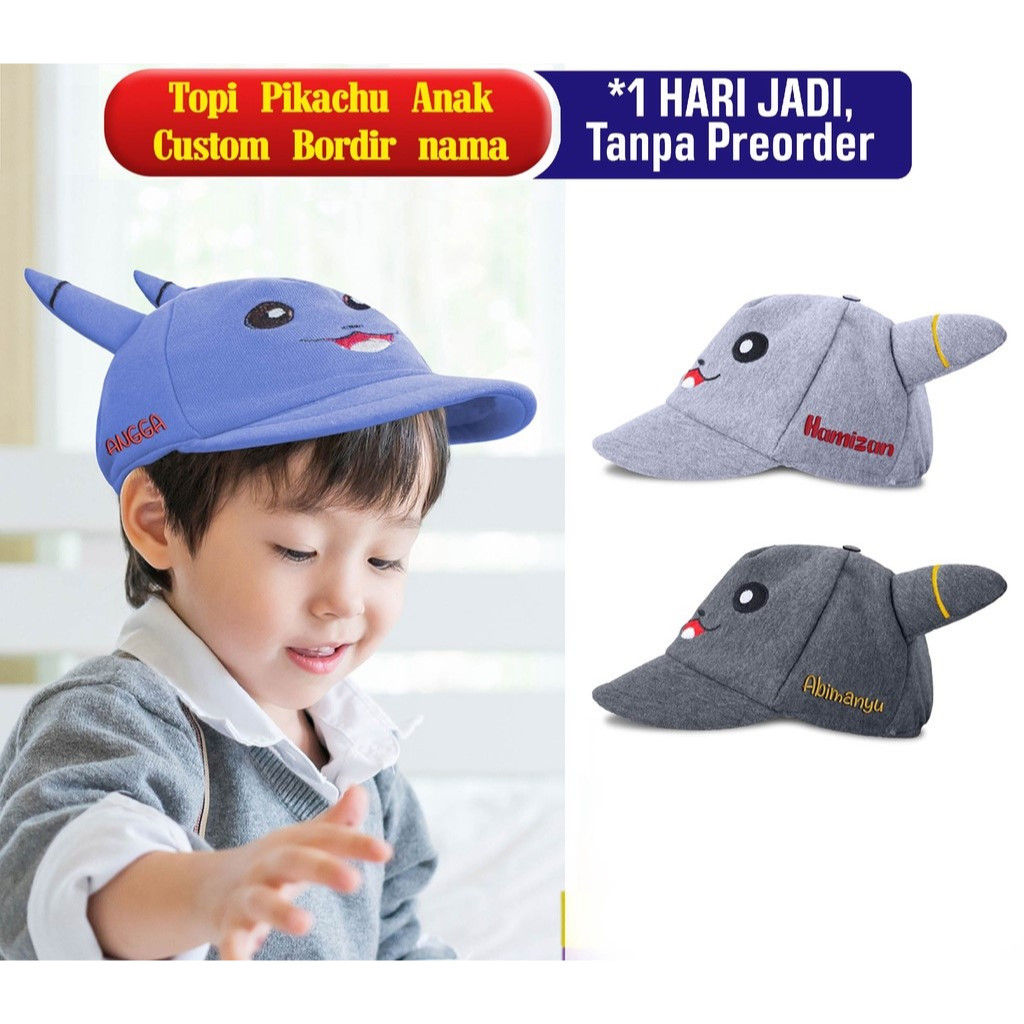 TOPI BAYI BORDIR NAMA TOPI BAYI BORDIR NAMA ANAK MOTIF PIKACU VUKACU KUCING BORDIR NAMA TOPI BAYI LA
