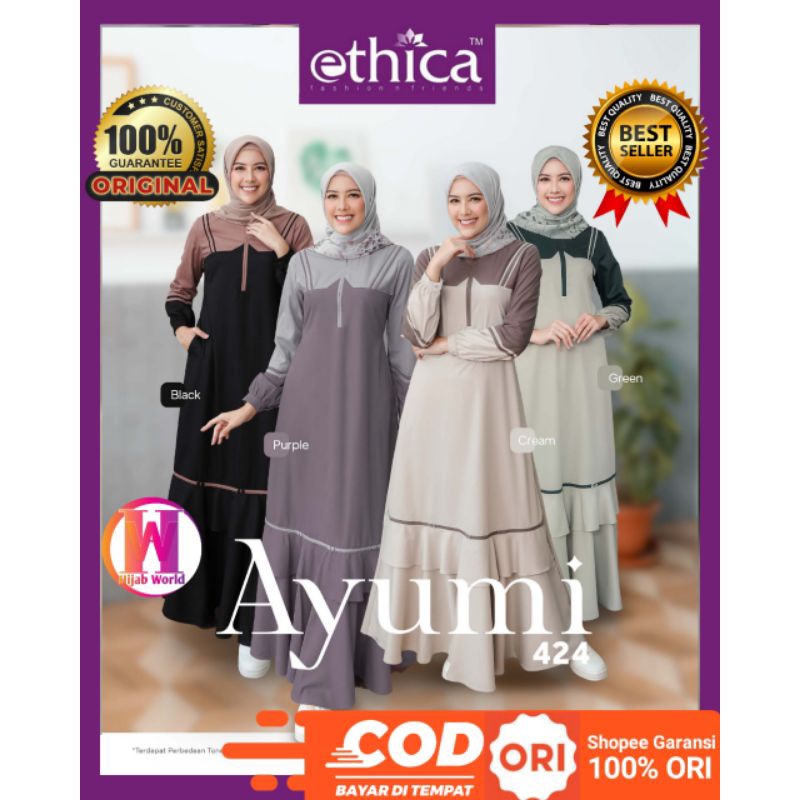 Gamis Ethica Ayumi 424 Terbaru / Gamis Simple Elegan / Gamis Modern / Gamis Remaja / Dress Muslim Te