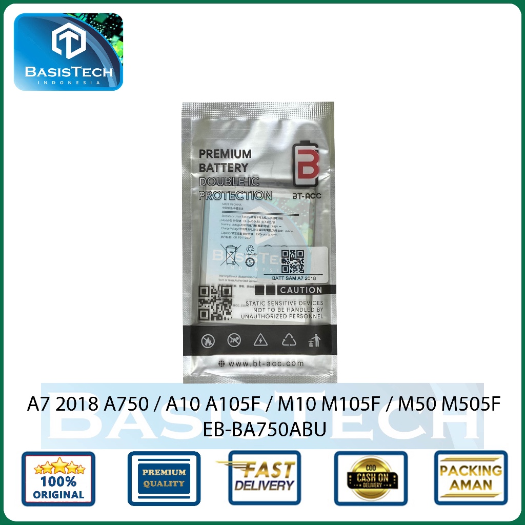 BATERAI SAMSUNG A7 2018 A750 A10 A105F M10 M105F M50 M505F BT BASISTECH DOUBLE IC POWER PROTECTION
