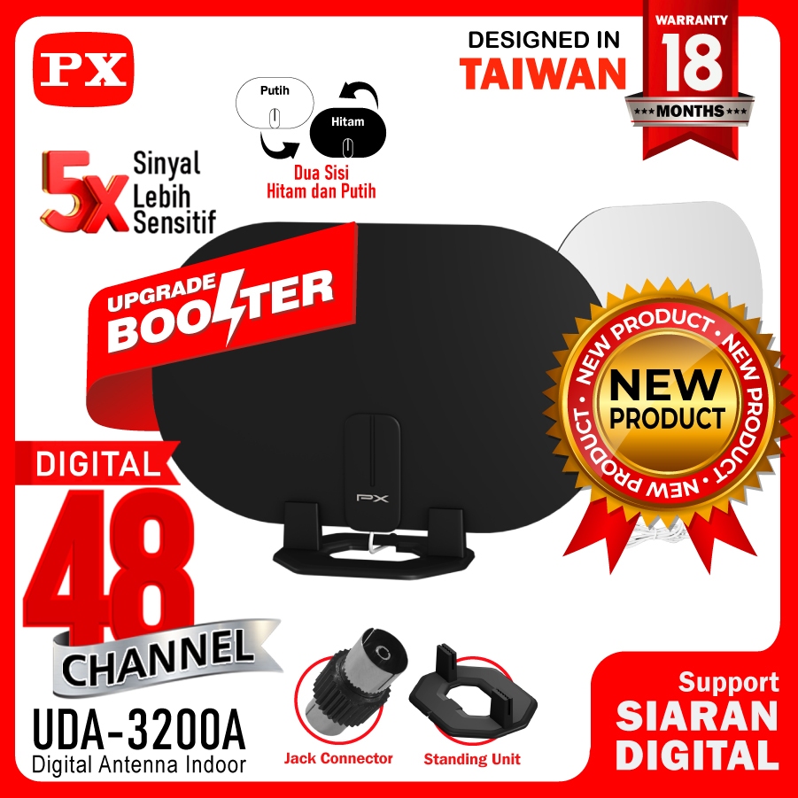 Antena TV Digital Analog Indoor Dinding DVB T2 + Booster PX UDA-3200A