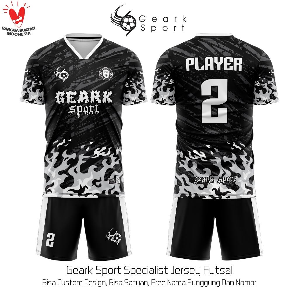 Jersey Baju Futsal / Sepak Bola Terbaru Full Printing Free Nama Dan Nomor Punggung Motif DARK FIRESTORM Terlaris