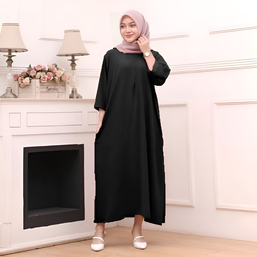[TERLARIS] Dress Daster Gamis Crinkle Polos Panjang Lengan 3/4 Busui Jumbo LD 120