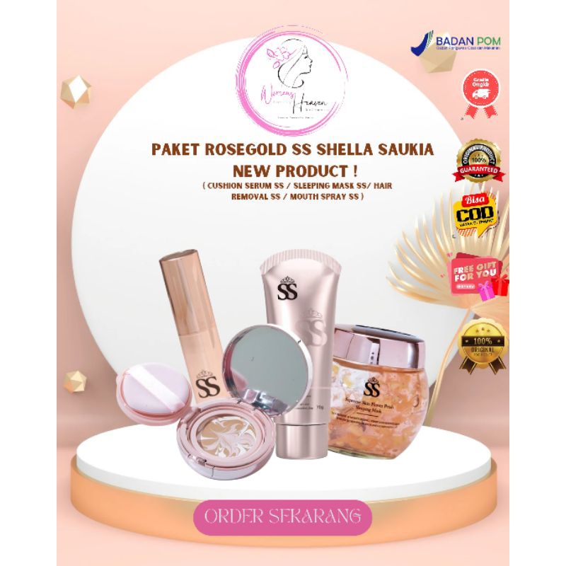 SSSKIN - PAKET ROSEGOLD SHELLA SAUKIA/CUSHION SERUM SS / SLEEPINGMASK PETAL SS / MOUTH SPRAY SS/ HAI