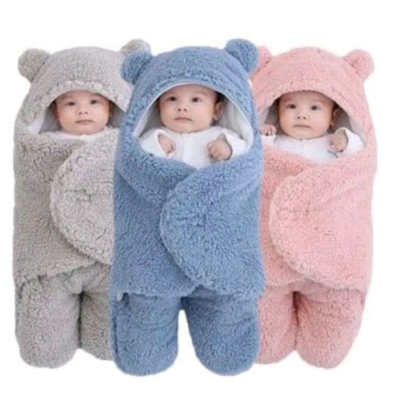 Blanket Selimut bedong Bayi bahan bulu tebal lembut