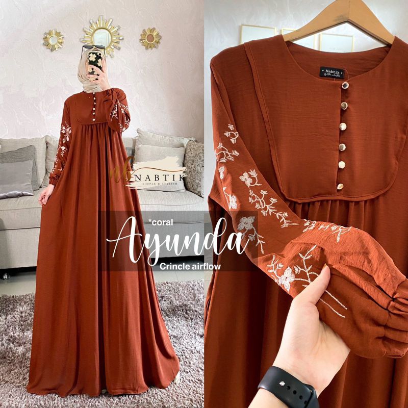 Ayunda gamis bordir//crincle air flow//nabtik
