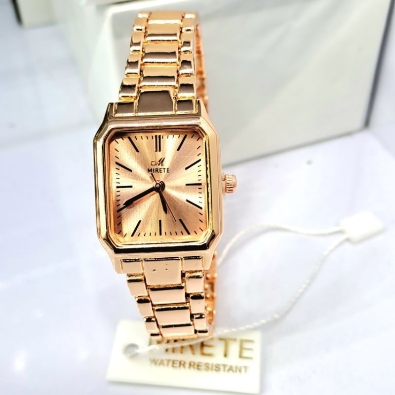 Jam Tangan Wanita Segi Analog Rantai Stainless Model Fashion Mewah