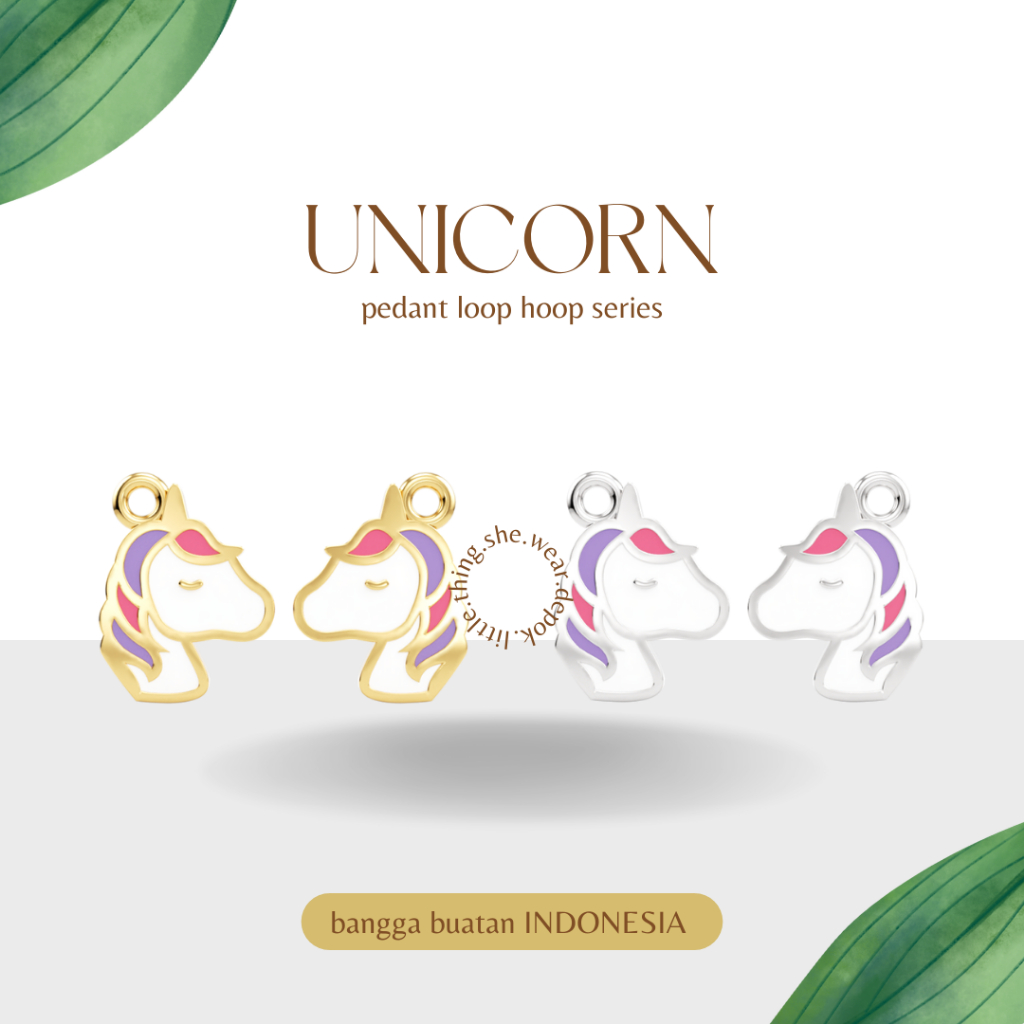 Littlethingshewear Unicorn Pedant (Liontin Loop Hoop) 0.4 Gram
