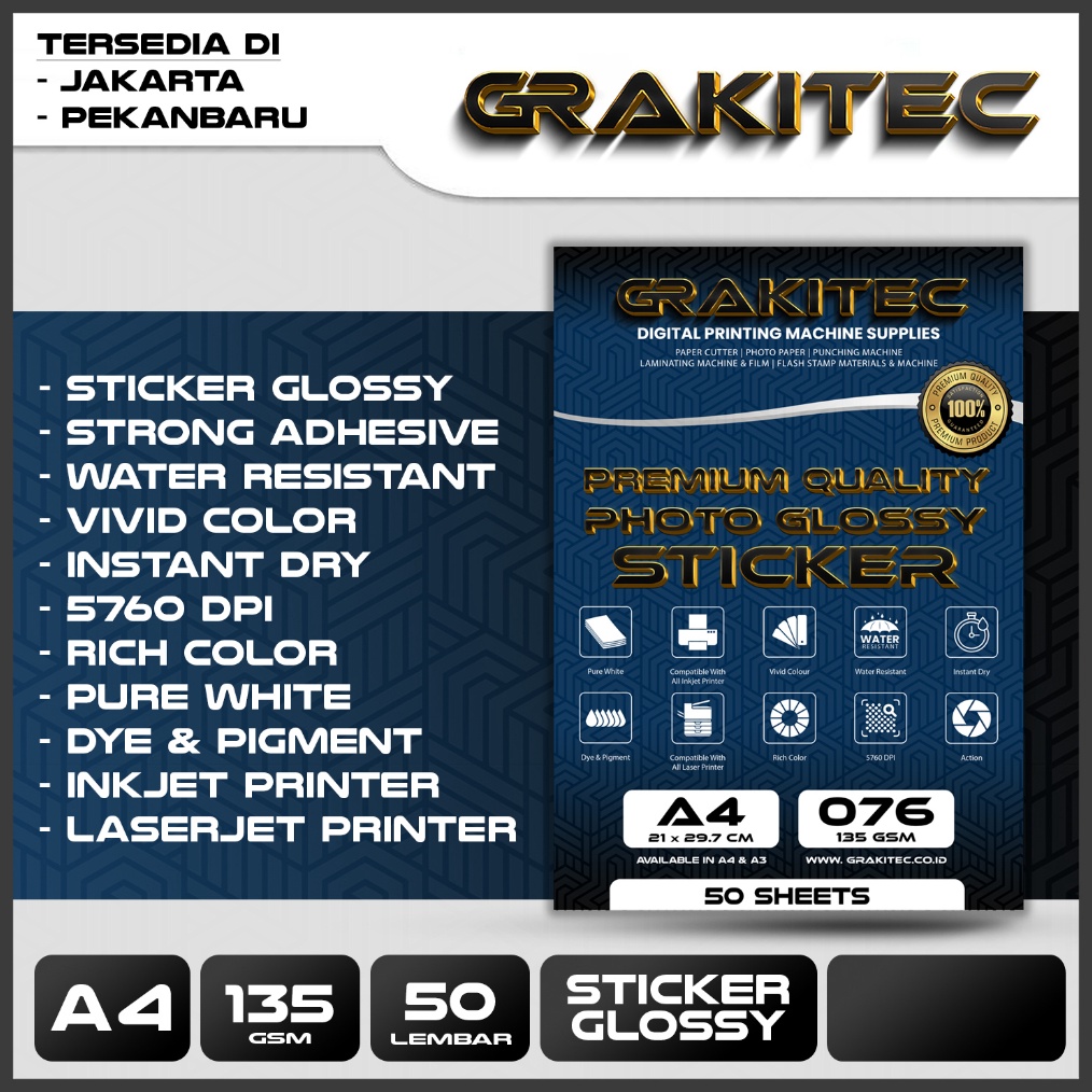 

✨Original✨ Sticker Glossy Photo Paper A4 - Isi 50 Lembar Glossy Photo Sticker Paper ( Kertas Foto Sticker Glossy Premium ) Grakitec 