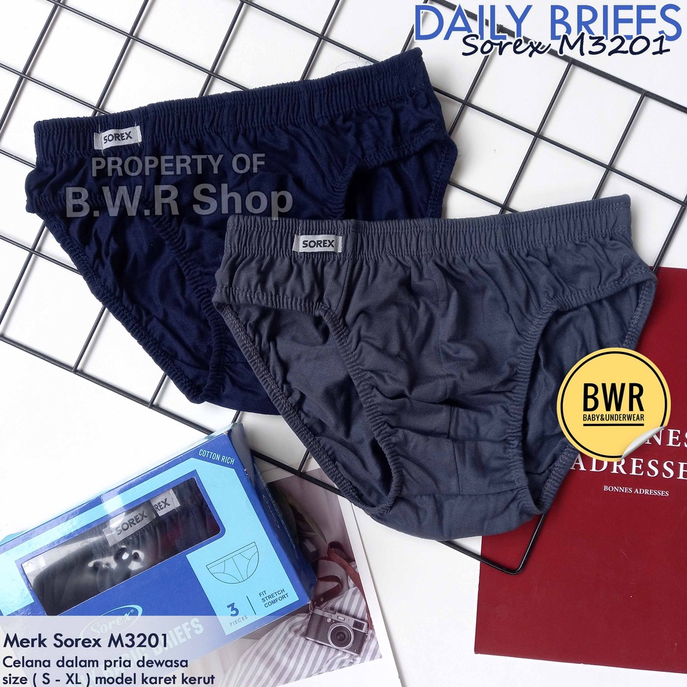 laris manis.. [ 3pc ] CD Sorex M 3201 Karet Kerut / Celana Dalam Pria Daily Basic Briefs Sorex M3201