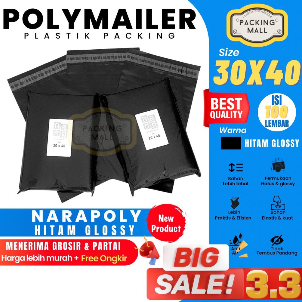 

is.. Plastik Packing HITAM GLOSSY 30x40 CM / Plastik Packing / Plastik olshop isi 100 lembar 34