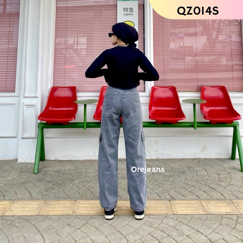 ORE - QZ014S Kulot Joger Cargo Pants Jeans Highwaist Serut Bawah Vintage Streetwear Korean Style