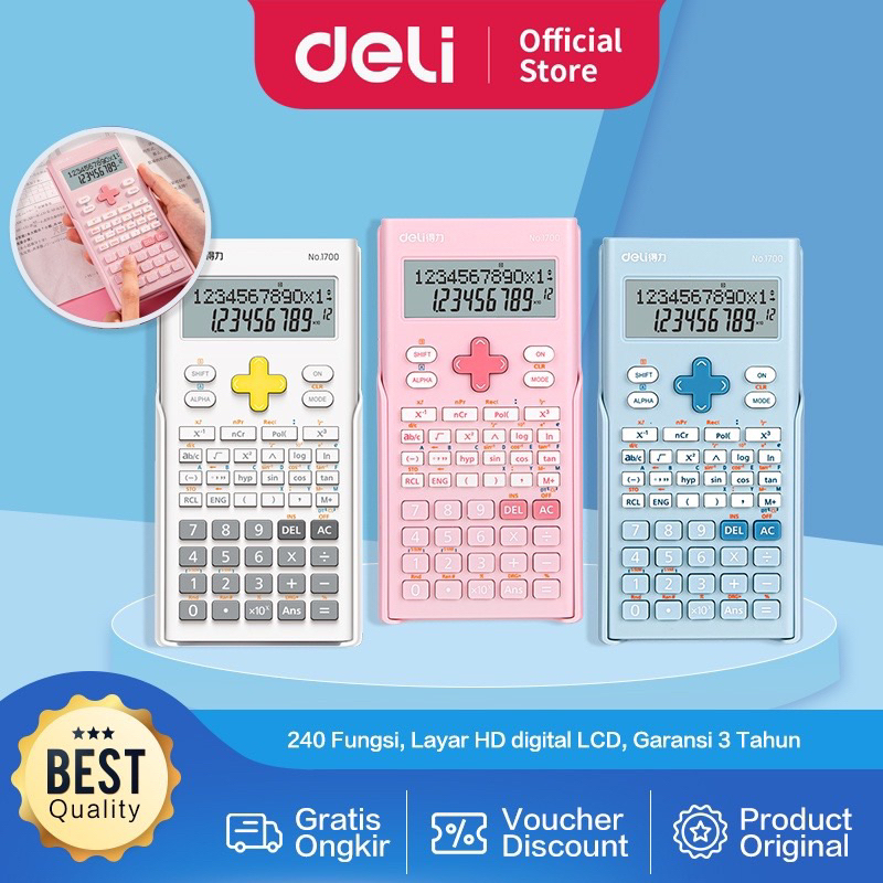 

Deli Calculator Scientific Kalkulator 240 Fungsi Kalkulasi 3 Warna 1700