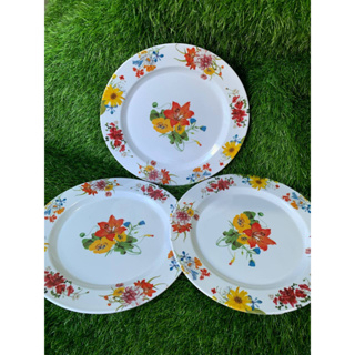 Piring Makan Bulat Corak Putih Semi Melamin 9 Inch BPA FREE