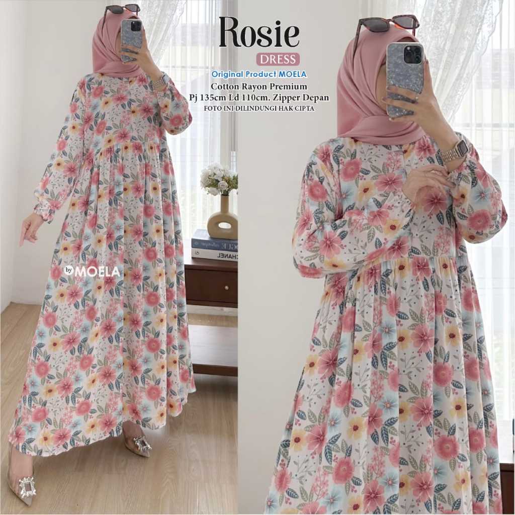 Moela Timna Hijia Rosie Buina Dress Motif Bahan Rayon Premium