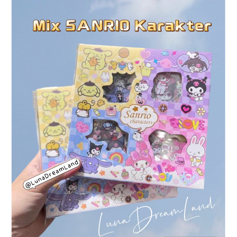 

100 Lembar Sticker Mix Sanrio Characters Box Rainbow