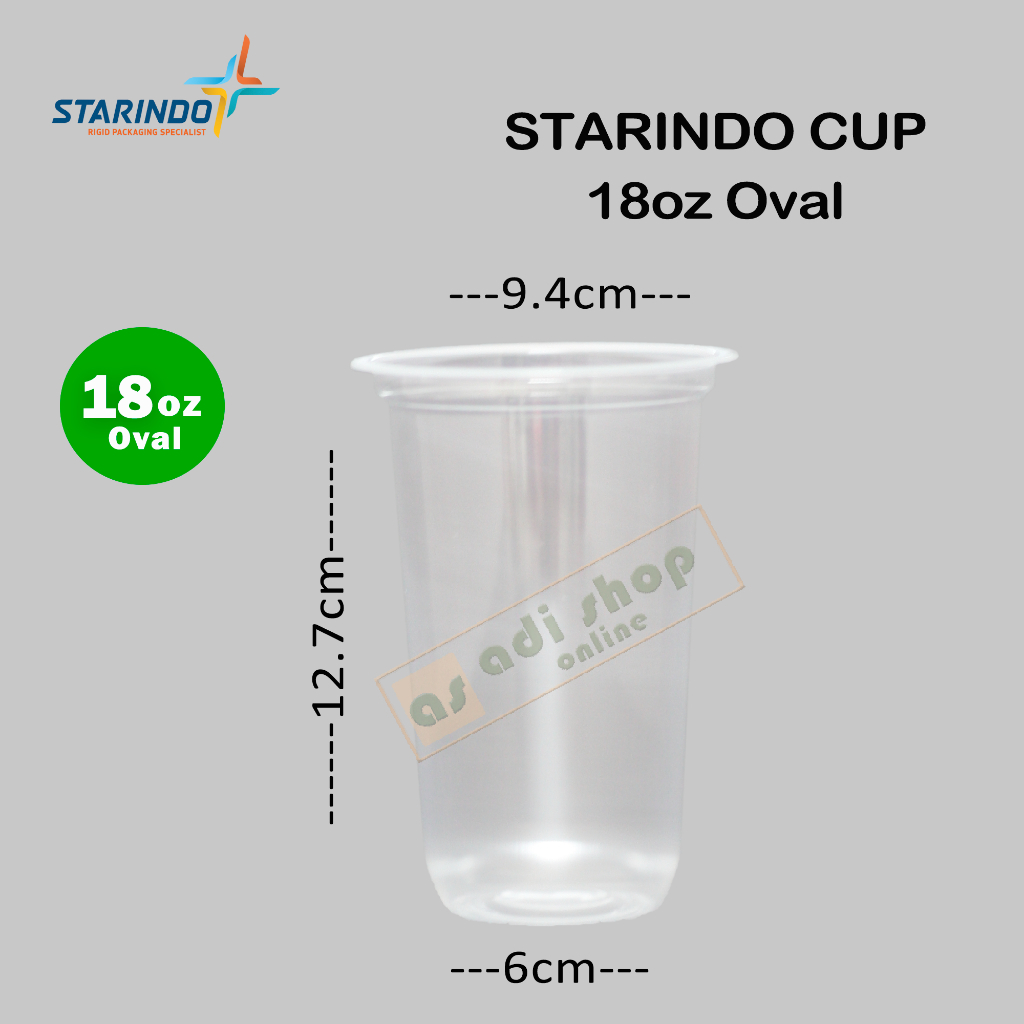 RB Gelas Cup Plastik Starindo 18oz OVAL Tebal 8grm 1 Slop Isi 50cup