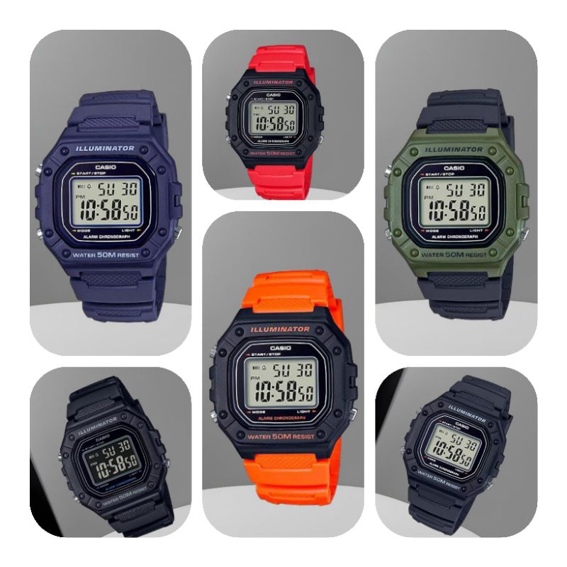 Jam tangan UNISEX CASIO W-218H, Digital, tali rubber, water resistant 50M, ORIGINAL, bergaransi resm