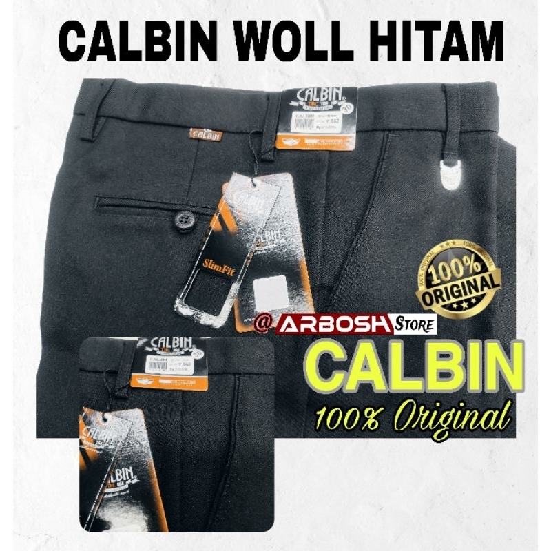 Celana CALBIN WOOL SLIMFIT Formal HITAM (100% Original) Size 27 - 38