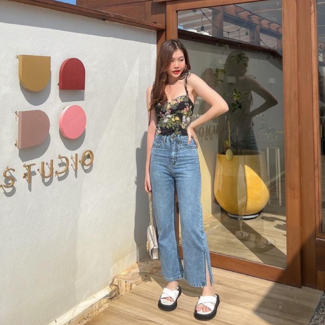 Kulot Jeans Hight Waist Premium / Kulot Jeans Belah Samping / Kulot Jeans HW Wanita