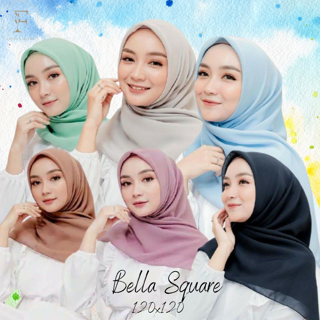 Jilbab Bella Square 120 x 120 / Bella Square Segi Empat Pollycotton 50 Warna