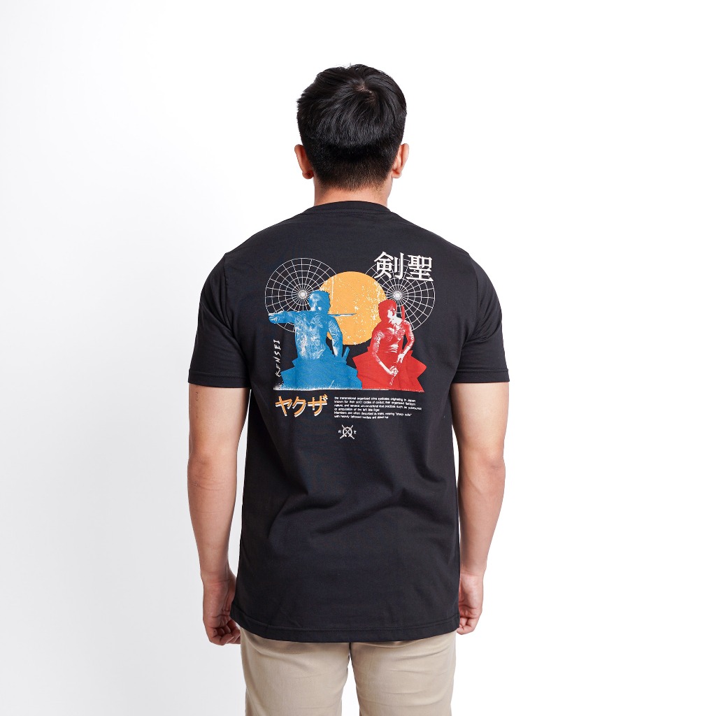 KENSEI Kaos Distro Jepang Samurai T Shirt Lengan Pendek Baju Atasan Pria Wanita Yakuza Black KS010