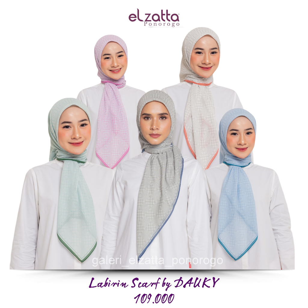 DAUKY HIJAB LABIRIN SCARF JILBAB KERUDUNG SEGIEMPAT MOTIF (PONOROGO)