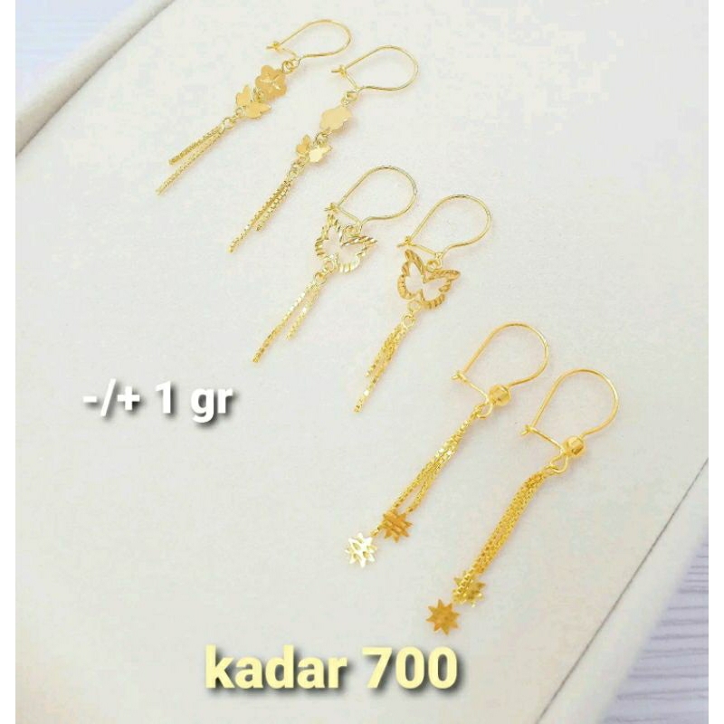 Anting panjang variasi.Emas kadar 700/16K.emas asli,emas tua