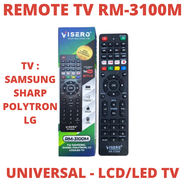 REMOT TV LED LCD MULTI VISERO RM3100M SAMSUNG POLYTRON SHARP POLITRON LG REMOTE SARP ELG ELJI UNIVER