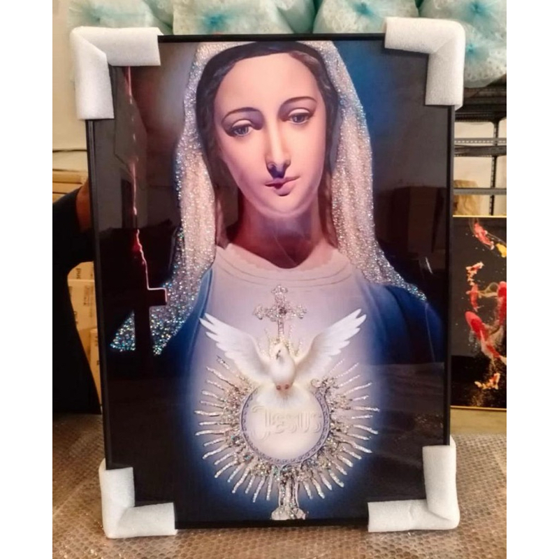 Lukisan Dinding Hiasan 5D Porcelain - Bunda Maria Mewah Elegan- Bingkai Aluminium Detail Diamond