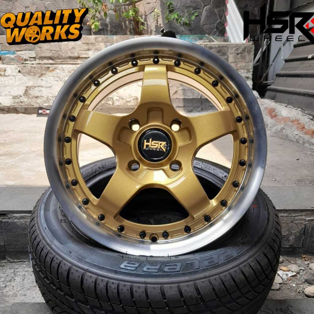 Velg racing palang 5 R16 pelek mobil R16 pcd 4x100 Gold Polish - Brio Ayla Agya