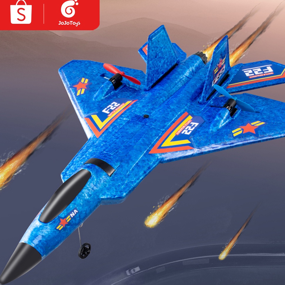 CHEKOUT JOJOTOY Mainan Pesawat RC F22 Terbang Remote Control LED Pesawat Glider Airplane