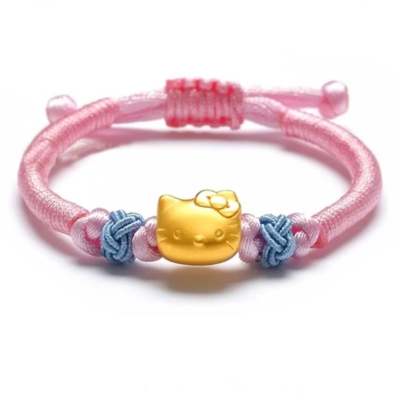 SANRIO gelang tali cina charm kepala hello kitty variasi emas asli 24k 23k emas hongkong 999