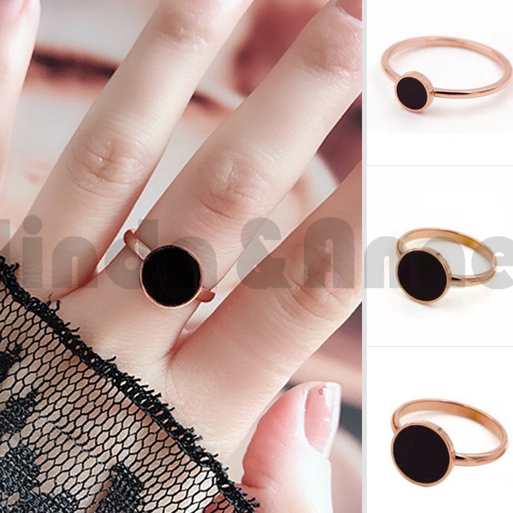 [COD] Cincin Titanium Premium Lapis Emas 18K Emas Bentuk Bulat Cincin Wanita Bahan Warna Hitam Akses