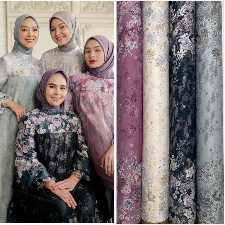 ❄️ READY STOK ❄️ Kain za ra silk | kain silk copy motif anyelir wearing klamby | kain seragaman kelu