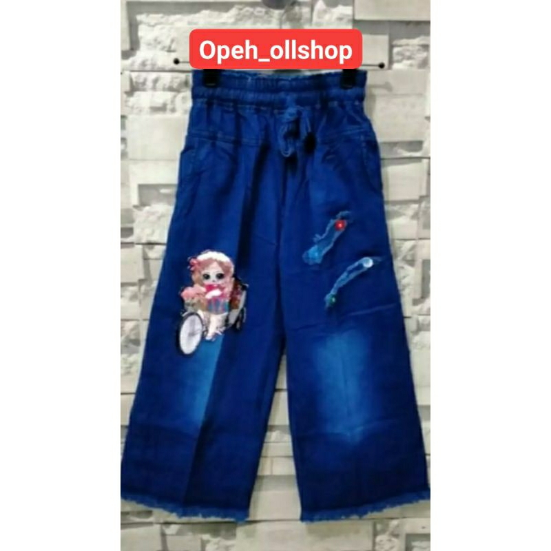 CELANA KULOT JEANS PANJANG ANAK PEREMPUAN KARAKTER LED LOL BISA COD