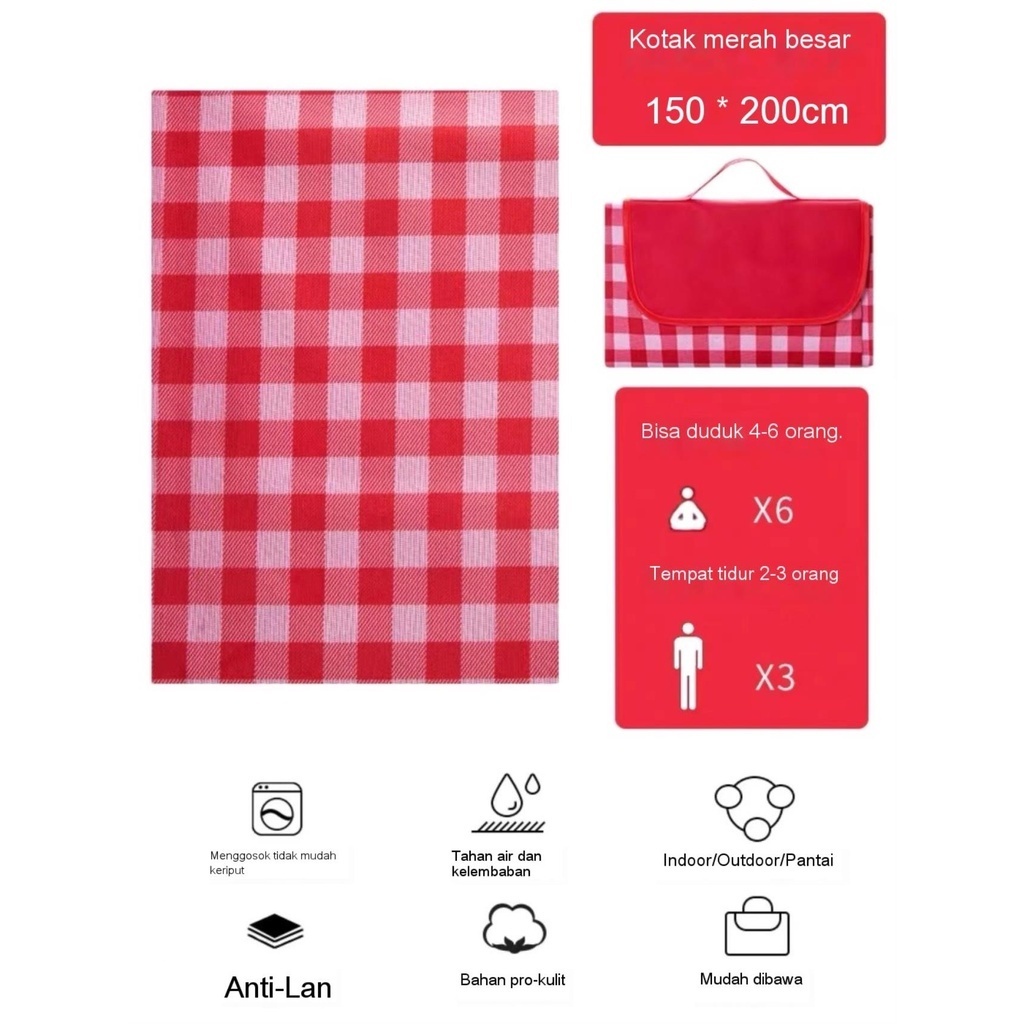 ✅2m*2m Piknik Tikar Lipat Piknik Outdoor TIKAR Piknik TEBAL WATERPROOF Alas 1.5 x 2 m/ Lipat/Tikar Piknik/ Alas Piknik /Tikar Pantai Anti Air-Merah 1.5*2.0m